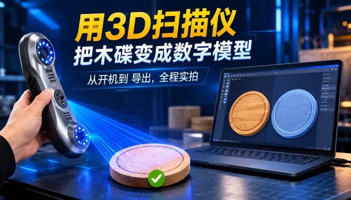 用3D扫描仪吧木碟变成数字模型，从开机到导出，全程实拍