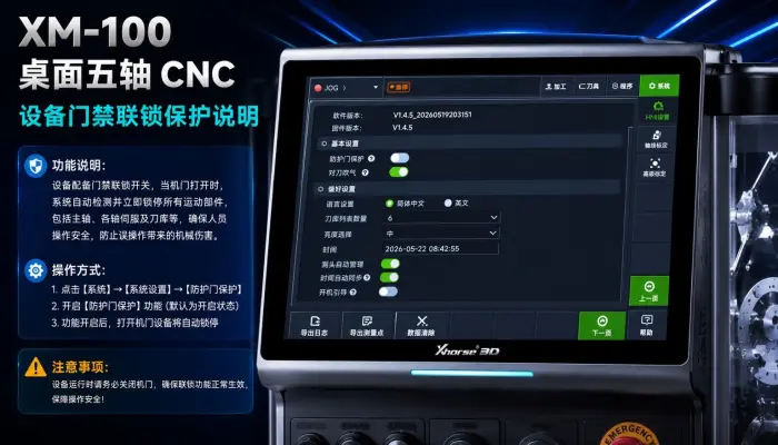 XM-100 桌面五轴 CNC 设备门禁联锁保护说明