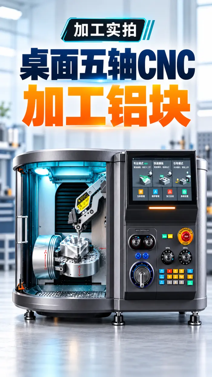 使用桌面五轴CNC加工中心加工铝块