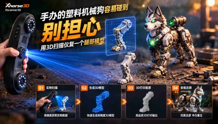 手办的塑料机械狗容易磕到碰到？别担心 用3D扫描仪复刻一个腿部模型，为你的爱犬换上金刚不坏腿，附带扫描小技巧