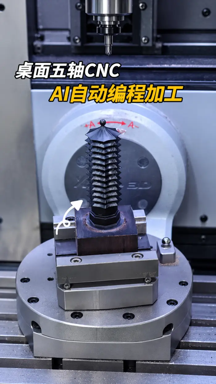 Xmachine桌面五轴CNC雕了一座博雅塔 细节拉到离谱！而且不用编程自动生成刀路加工的！