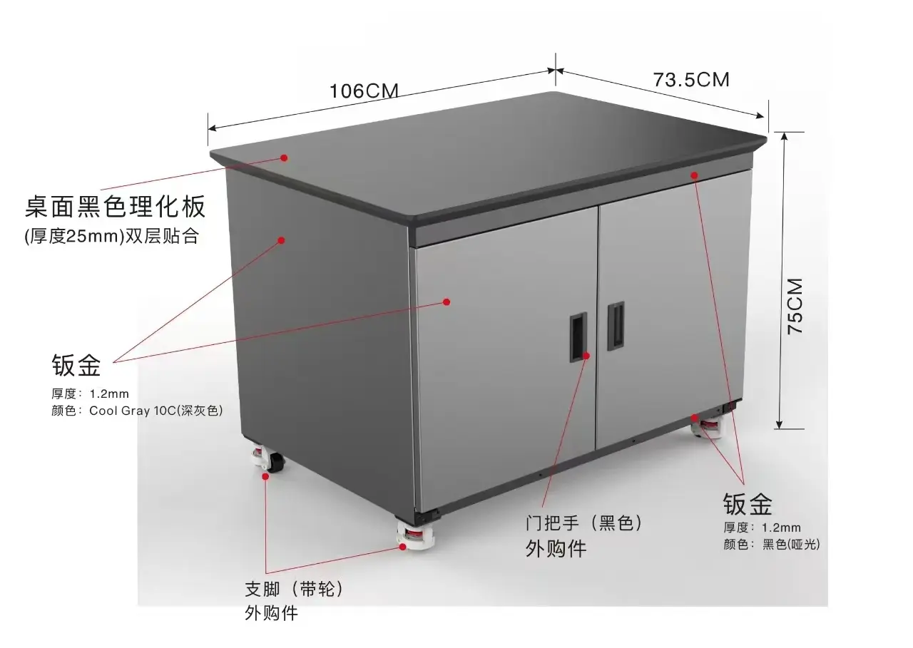 XM100桌面五轴CNC专用重型工作台｜100KG结构｜带轮移动｜下置收纳柜 — 缩略图 2