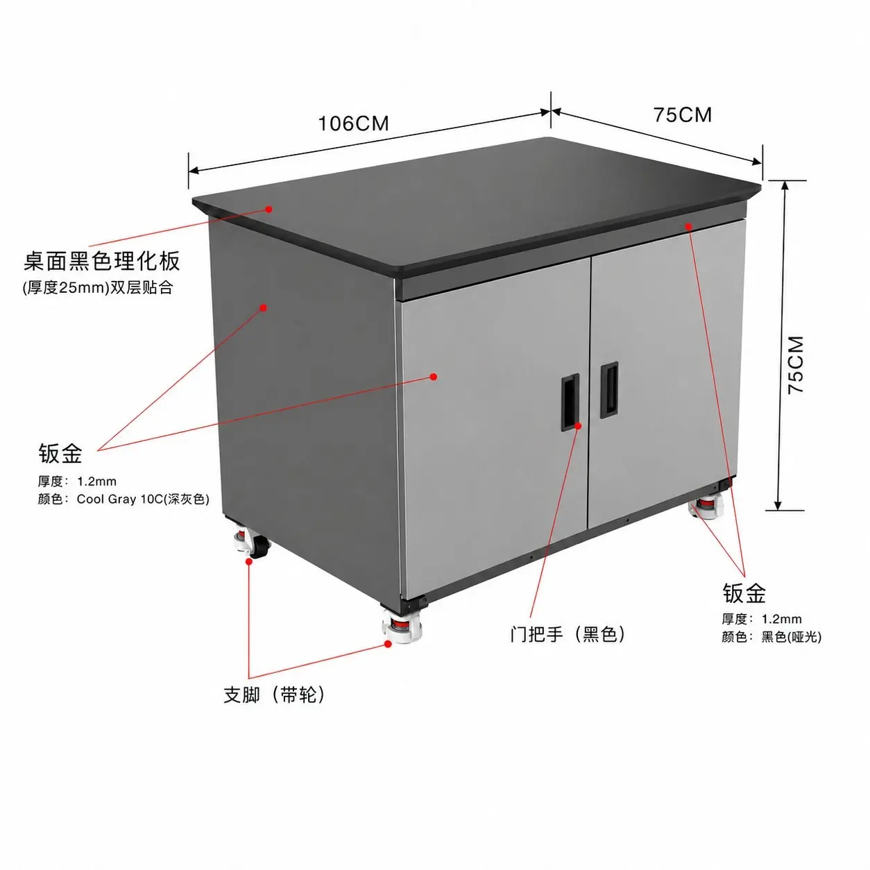 XM100桌面五轴CNC专用重型工作台｜100KG结构｜带轮移动｜下置收纳柜 — 缩略图 4