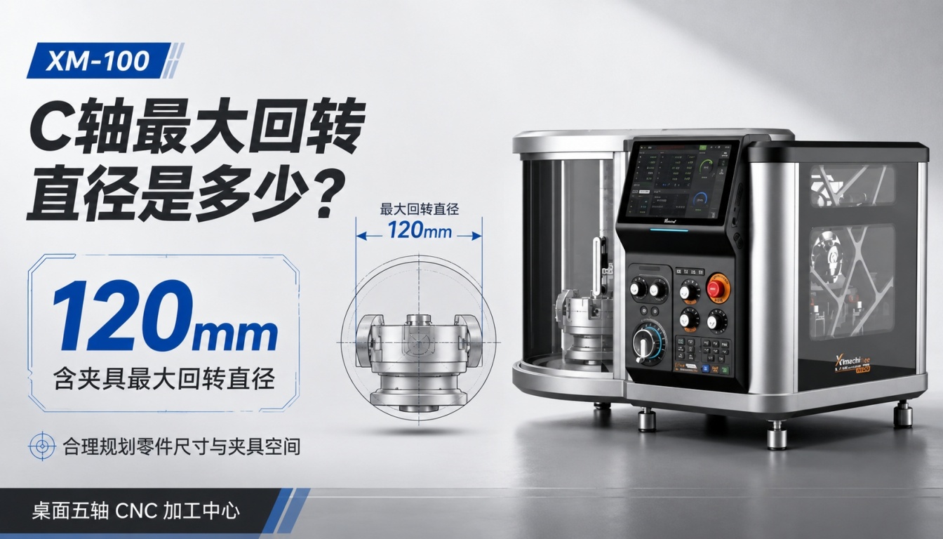 Xmachine XM-100桌面五轴CNC：C轴最大回转直径120mm（含夹具）