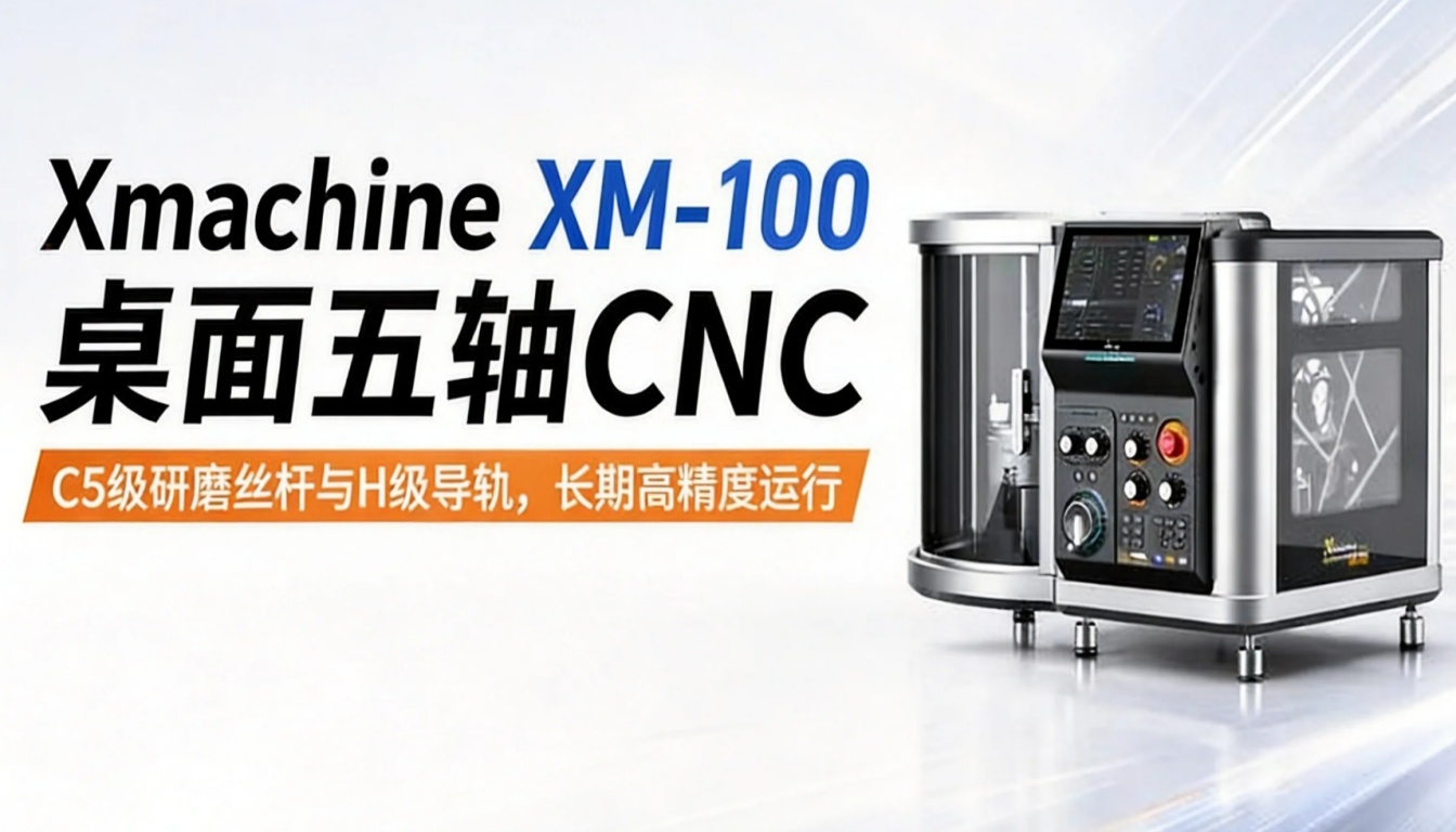 Xmachine XM-100桌面五轴CNC：C5级研磨丝杆与H级导轨，长期高精度运行