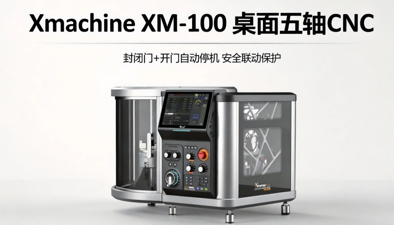 Xmachine XM-100 桌面五轴CNC 封闭门+开门自动停机 安全联动保护