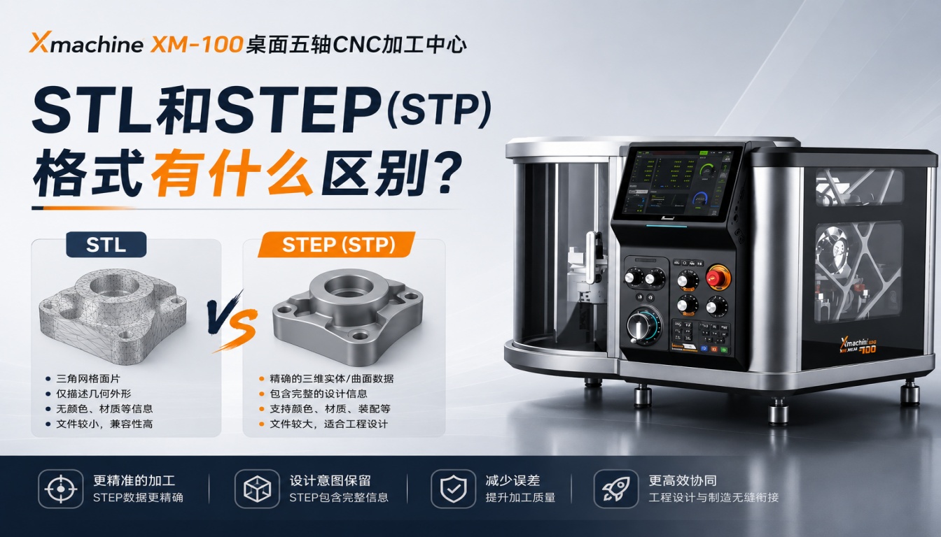 Xmachine XM-100桌面五轴CNC加工中心：STL和STEP（STP）格式有什么区别？