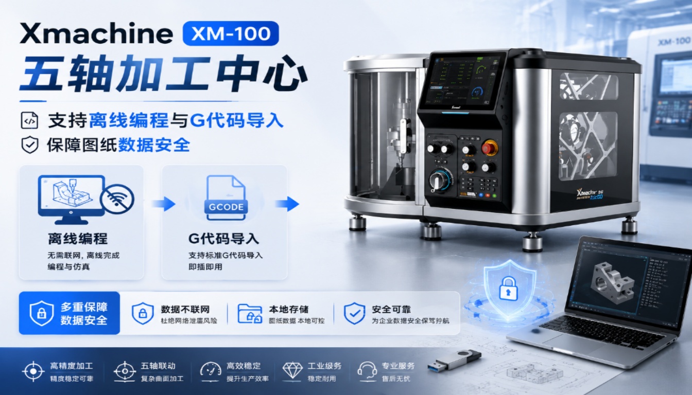 Xmachine XM-100五轴加工中心：支持离线编程与G代码导入，保障图纸数据安全