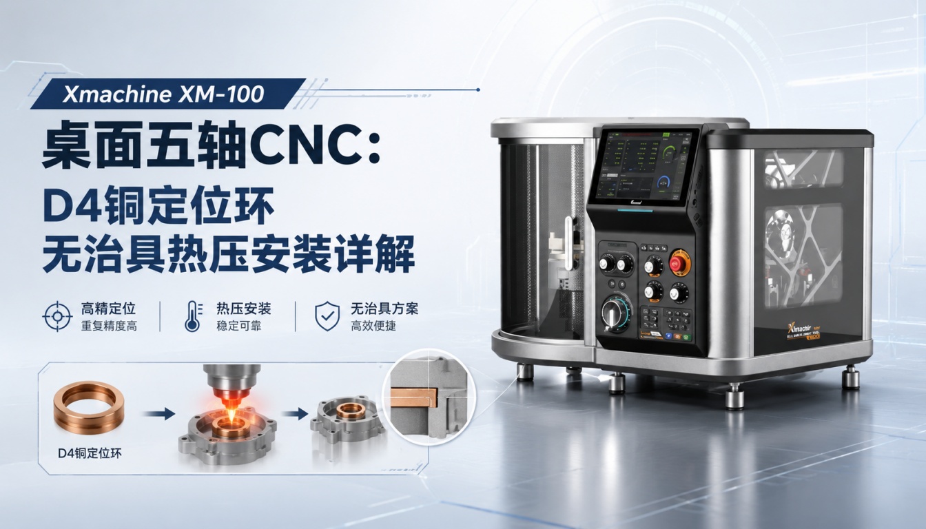 Xmachine XM-100桌面五轴CNC：D4铜定位环无治具热压安装详解
