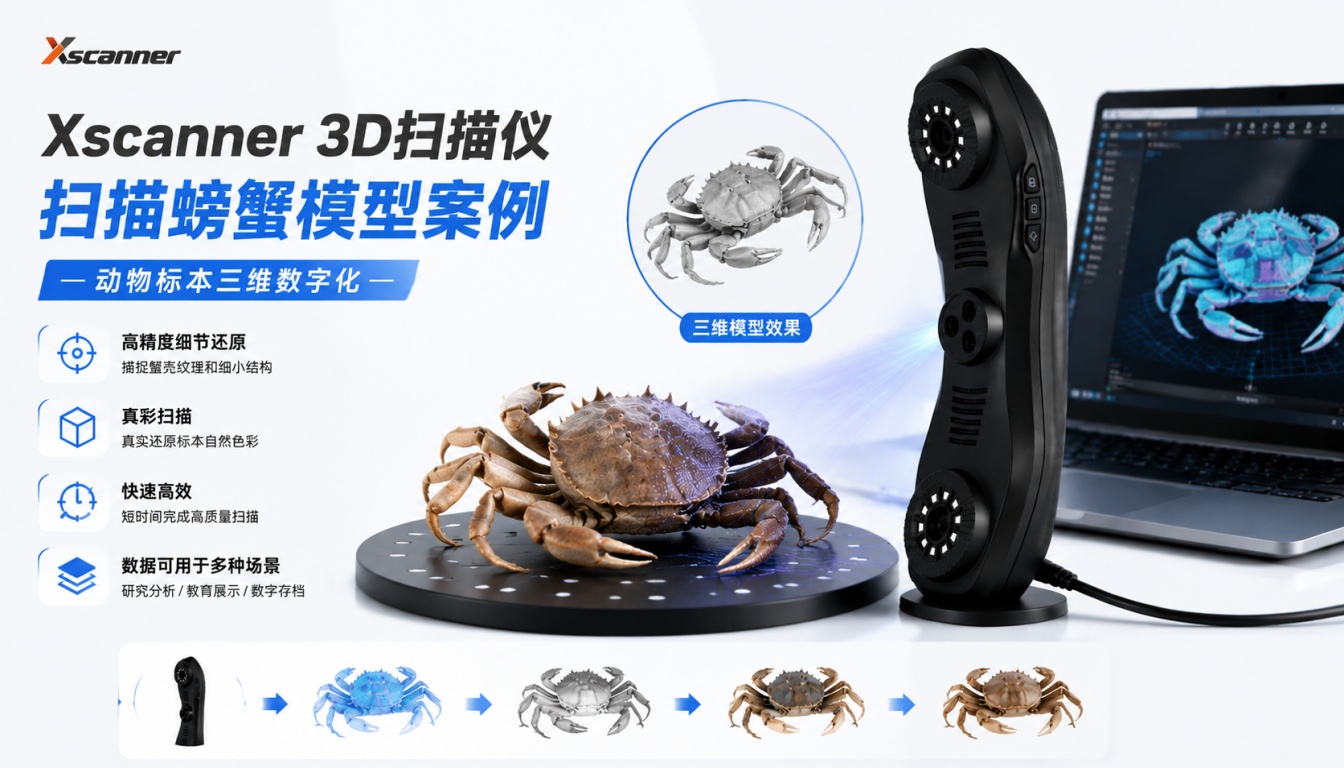 Xscanner 3D扫描仪扫描螃蟹模型案例 | 动物标本三维数字化